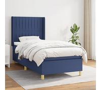 DYRJDJWIDHW Blue Fabric Slatted Bed Frame with Mattress 90x200 cm, Adjustable Headboard, Pocket Spring System, Medium Firm Support for Back and Stomach Sleepers, Complete Bed Set with Mattress Topper