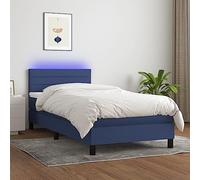 DYRJDJWIDHW Blue LED Bed Frame with Mattress 100x200 cm Fabric Slatted Base Adjustable Headboard USB Lighting Modern Bedroom Furniture for Adults
