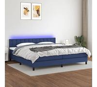 DYRJDJWIDHW Blue LED Bed Frame with Mattress Set 200x200 cm Fabric Slatted Base Adjustable Headboard USB Lighting Modern Bedroom Furniture for Adults