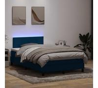 DYRJDJWIDHW Blue Velvet Bed Frame with Mattress 120x210cm, Adjustable Headboard, LED Lights, Pocket Spring System, Dark Blue Velour Fabric for Bedroom Decor