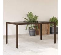 DYRJDJWIDHW Brown Resin Woven Glass Top Garden Table, Outdoor Patio Dining Table with Powder Coated Steel Frame, Weather Resistant Rattan Effect Furniture for Terrace, Balcony