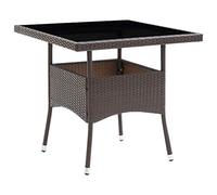DYRJDJWIDHW Brown Woven Resin Outdoor Dining Table for Garden & Patio, 4-Person Round Glass Top Table with Powder-Coated Steel Frame, Weather-Resistant & Easy to Clean (80x80x75cm)