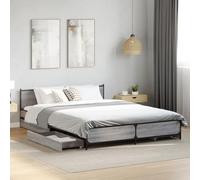 DYRJDJWIDHW Cadre de lit 150x200 cm avec tiroirs de Rangement, sans Matelas, Couleur Sonoma Gris, Structure en Bois et métal Robuste pour Chambre Adulte et Chambre d'amis