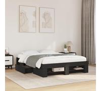 DYRJDJWIDHW Cadre de lit Noir 135x190 cm avec Rangement, Bois d'ingénierie Durable et sommier à Lattes pour Un Sommeil reposant, Parfait pour Chambre Adulte et Chambre d'ami