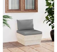 DYRJDJWIDHW Canapé Central Palette de Jardin en Bois Épicéa Imprégné avec Coussins Gris - Confortable et Modulaire pour Terrasse, Salon ou Extérieur - Design Rustique et Durable 60x60x65 cm