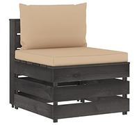 DYRJDJWIDHW Canapé Central Sectionnel en Bois de Pin Imprégné Gris avec Coussins Beige, Canapé Jardin Modulaire Résistant aux Intempéries pour Salon, Terrasse ou Extérieur, Design Palette Rustique
