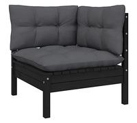 DYRJDJWIDHW Canapé d'angle de Jardin modulaire en Bois de pin Massif Noir avec Coussins Anthracite, Salon d'extérieur Confortable pour terrasse et Balcon, Meuble de Patio résistant aux intempéries