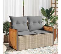 DYRJDJWIDHW Canapé de Jardin 2 Places Beige avec Coussins, Résine Tressée Résistante aux Intempéries, Mobilier d'Extérieur Confortable avec Rangement et Housses Lavables pour Terrasse, Balcon, Jardin