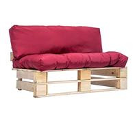 DYRJDJWIDHW Canapé de Jardin 2 Places en Bois de Pin Palette avec Coussin Rouge, Salon de Jardin Confortable et Durable pour Terrasse, Balcon, Patio, Facile à Assembler