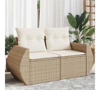 DYRJDJWIDHW Canapé de Jardin 2 Places en Résine Tressée Beige avec Coussins Confortables, Salon d'Extérieur Modulaire pour Terrasse et Jardin, Housse Lavable, Résistant aux Intempéries