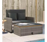 DYRJDJWIDHW Canapé de Jardin 2 Places Gris avec Coussins, Salon d'Extérieur en Résine Tressée Durable, Convertible en Lit, Repose-Pieds et Table Basse, pour Terrasse et Jardin