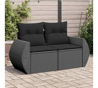 DYRJDJWIDHW Canapé de Jardin 2 Places Noir en Résine Tressée avec Coussins Confortables, Salon d'Extérieur Modulaire pour Terrasse et Balcon, Meuble de Jardin Durable et Facile à Nettoyer