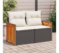 DYRJDJWIDHW Canapé de Jardin 2 Places Noir Résine Tressée avec Coussin Confortable, Salon de Jardin Modulaire pour Terrasse, Balcon, Extérieur, Housse Lavable, Résistant aux Intempéries et UV