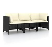 DYRJDJWIDHW Canapé de Jardin 3 Places Noir résine tressée avec Coussins déhoussables, Salon d'extérieur Confortable pour terrasse et Balcon, Cadre en Acier résistant, Facile à Nettoyer et léger