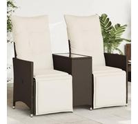 DYRJDJWIDHW Canapé de Jardin Inclinable 2 Places avec Table Centrale, Salon de Jardin en Rotin Synthétique Marron, Siège Extérieur Réglable avec Coussins Confortables pour Terrasse et Balcon