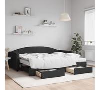 DYRJDJWIDHW Canapé Lit 2 en 1 avec Matelas et Tiroirs de Rangement, Lit Gigogne Convertible Noir 90x200 cm, Sofa Bed pour Salon et Chambre d'amis, Tissu Durable