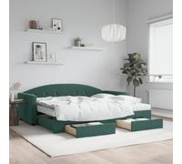 DYRJDJWIDHW Canapé Lit 2 en 1 avec Matelas et Tiroirs de Rangement, Lit Gigogne Convertible Vert Foncé Velours 90x200 cm pour Salon Chambre d'amis, Confortable et Pratique