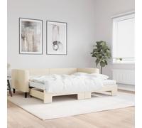 DYRJDJWIDHW Canapé Lit Gigogne 2 en 1 avec 2 Matelas Crème 90x200 cm, Convertible Salon et Chambre d Amis, Tissu Durable, Structure Bois et Métal, Confort Optimal pour Espaces Limités