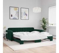 DYRJDJWIDHW Canapé Lit Gigogne 2 en 1 Velours Vert Foncé 100x200 cm, Lit de Repos Convertible Salon Chambre, Structure Bois Métal Solide, sans Matelas Inclus