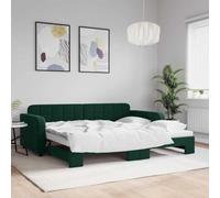 DYRJDJWIDHW Canapé Lit Gigogne 90x200 cm Vert Foncé Velours - de Repos 2 en 1 Convertible, Canapé Convertible en Lit Double avec Structure Bois Métal Solide pour Salon et Chambre d'amis