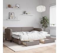 DYRJDJWIDHW Canapé Lit Gigogne avec Tiroirs Rangement, de Jour 2 en 1 Convertible en Lit Double 160x200 cm, Tissu Taupe, Structure Bois et Métal, Matelas Mousse Inclus, pour Salon et Chambre d'amis