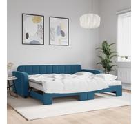 DYRJDJWIDHW Canapé Lit Gigogne Bleu Velours 90x200 cm, Lit de Jour 2 en 1 avec 2 Matelas Mousse, Convertible Salon et Chambre d'amis, Confortable et Pratique pour Espaces Limités
