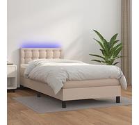 DYRJDJWIDHW Cappuccino Bed Frame with LED Lights and Mattress Set 80x200cm, Adjustable Headboard, Pocket Spring Mattress, Modern Bedroom Furniture for Adults
