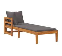 DYRJDJWIDHW Chaise Longue Outdoor with 1 Armrest, Solid Acacia Wood, Dark Gray Cushion, Patio Lounge Chair for Garden, Poolside, Comfortable Sunbathing Furniture, Left Or Right Side Assembly