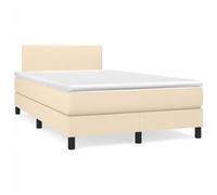 DYRJDJWIDHW Cream Fabric Bed Frame with Mattress and LED Lights 120x190 cm, Adjustable Headboard, Pocket Spring Mattress, Bedroom Furniture for Modern Home Decor