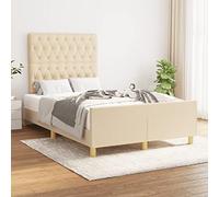 DYRJDJWIDHW Crème Fabric Bed Frame 120x200 cm with Adjustable Headboard, Sturdy Wooden Slats Support, No Mattress Included, Modern Bedroom Furniture for Comfortable Sleeping and Reading