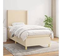 DYRJDJWIDHW Creme Fabric Bed Frame with Slatted Base and Mattress Set 90x190 cm, Adjustable Headboard, Individual Pocket Springs, Medium-Firm Support for Back and Stomach Sleepers