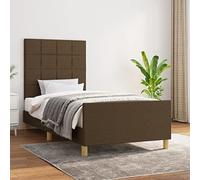 DYRJDJWIDHW Dark Brown Fabric Bed Frame 100x200 cm with Adjustable Headboard, Wood Slat Support, Sturdy Legs for Bedroom, No Mattress Included, Perfect for Reading and Sleeping