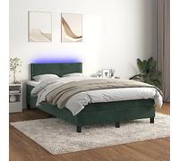 DYRJDJWIDHW Dark Green LED Bed Frame with Mattress 120x200 cm, Adjustable Headboard, Velvet Upholstery, Pocket Spring System, Modern Bedroom Furniture for Adults
