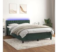 DYRJDJWIDHW Dark Green LED Bed Frame with Mattress 140x190 cm, Adjustable Headboard, Velvet Upholstery, Pocket Spring Mattress, USB LED Lighting for Modern Bedroom