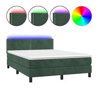 DYRJDJWIDHW Dark Green LED Bed Frame with Mattress 140x200 cm, Adjustable Headboard, Velvet Upholstery, Pocket Spring System, USB Lighting for Modern Bedroom Decor