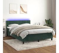 DYRJDJWIDHW Dark Green LED Bed Frame with Mattress 140x200 cm, Adjustable Headboard, Velvet Upholstery, Pocket Spring System, USB Lighting for Modern Bedroom Decor