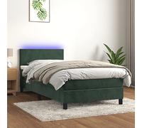 DYRJDJWIDHW Dark Green LED Bed Frame with Mattress 90x190cm, Adjustable Headboard, Velvet Upholstery, Pocket Spring System for Modern Bedroom and Guest Room Setup
