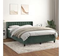 DYRJDJWIDHW Dark Green Velour Bed Frame with Mattress 140x190cm, Adjustable Headboard, Pocket Spring System, Medium Firm Support for Back and Stomach Sleepers