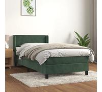 DYRJDJWIDHW Dark Green Velvet Bed Frame with Mattress 100x200 cm, Adjustable Headboard, Pocket Spring System, Medium Firm Support for Back and Stomach Sleepers
