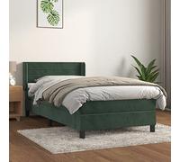 DYRJDJWIDHW Dark Green Velvet Bed Frame with Mattress 90x190 cm, Adjustable Headboard, Pocket Spring System, Medium Firm Support for Back and Stomach Sleepers, Complete Bed Set with Topper