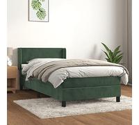 DYRJDJWIDHW Dark Green Velvet Bed Frame with Mattress 90x190 cm, Adjustable Headboard, Pocket Spring System, Medium Firm Support for Back and Stomach Sleepers, Complete Bed Set with Topper