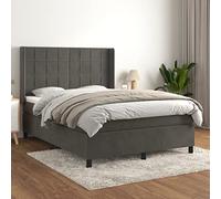 DYRJDJWIDHW Dark Grey Velour Bed Frame with Mattress 140x190cm - Adjustable Headboard, Pocket Spring System, Medium Firm Support for Back and Stomach Sleepers