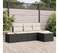 DYRJDJWIDHW Ensemble Canapé Jardin 4 Places Modulaire Noir Polyrotin avec Coussins, Salon Exterieur Moderne pour Terrasse et Balcon, Résistant aux UV et Intempéries