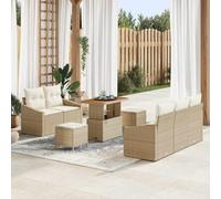 DYRJDJWIDHW Ensemble Canapé Jardin 8 Pièces avec Coussins, Salon de Jardin Modulable en Polyrotin Beige Crème, Table et Tabourets avec Rangement, pour Terrasse, Balcon, Extérieur