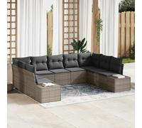 DYRJDJWIDHW Ensemble Canapé Jardin 9 Pièces Gris avec Coussins, Salon de Modulaire en Polyrotin Résistant aux Intempéries pour Terrasse, Balcon, Jardin, Confortable et Design Moderne