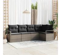 DYRJDJWIDHW Ensemble Canapé Jardin Modulaire 5 Pièces Gris avec Coussins, Salon Exterieur Polyrotin Résistant pour Terrasse et Balcon, Confortable Mobilier d'Extérieur avec Accoudoirs et Rangement