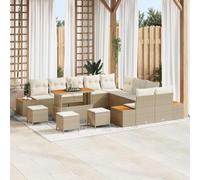 DYRJDJWIDHW Ensemble de Canapé de Jardin 14 Pièces en Polyrotin Beige avec Table, Salon d'Extérieur Modulaire Résistant aux Intempéries pour Terrasse et Jardin, Design Moderne avec Rangement