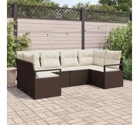 DYRJDJWIDHW Ensemble de Canapé de Jardin 6 Pièces Modulaire en Polyrotin Marron et Blanc, Résistant aux Intempéries, pour Terrasse Patio, Confortable et Durable avec Coussins Inclus