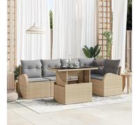 DYRJDJWIDHW Ensemble de Canapé de Jardin 6 Places Modulaire en Polyrotin Beige avec Coussins et Table, Salon d'Extérieur Durable et Confortable pour Terrasse, Balcon, Jardin