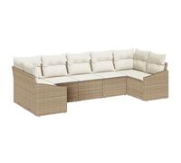 DYRJDJWIDHW Ensemble de Canapé de Jardin 7 Places Modulaire en Polyrotin Beige Crème avec Rangement, Salon d'Extérieur Résistant aux Intempéries pour Terrasse et Jardin, Confortable et Durable